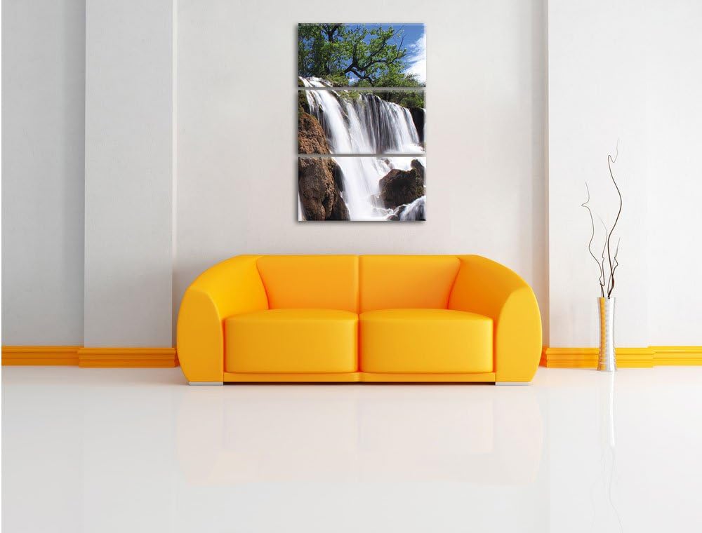 Pixxprint prachtvoller Wasserfall im Dschungel 3-Teiler Leinwandbild 120x80 Bild auf Leinwand