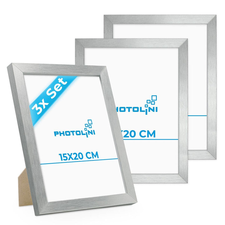 PHOTOLINI Bilderrahmen 15x20 Holz MDF, 3er Set Bilderrahmen 20x15 Silber, Picture Frame mit Acrylgla