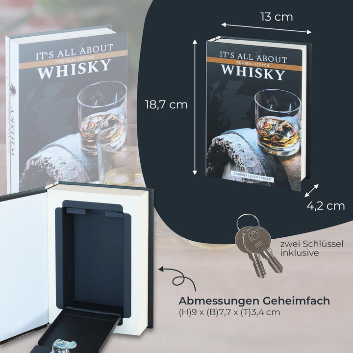 HMF 80701 Buchsafe, getarnte Geldkassette mit echten Papierseiten, Whisky, 18,7 x 13 x 4,2 cm 18,7 x