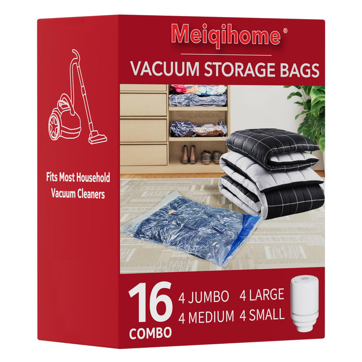 MEIQIHOME 16er Set Vakuumbeutel mit Elektrischer Pumpe – 4J/4L/4M/4S – Kompressionsbeutel für Kleidu