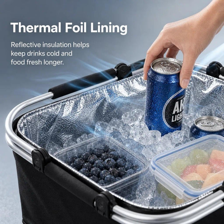 Einkaufskorb,Einkaufskorb Faltbar,Thermo Als Picknickkorb, Kühlbox Tragbare Mit Gepolsterten Griffen