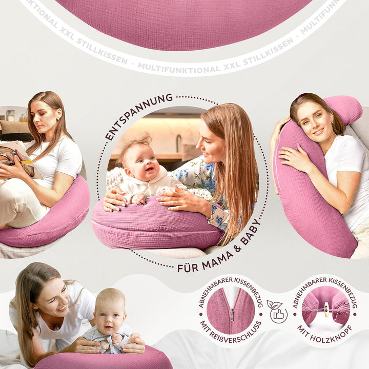 sei Design Stillkissen XXL Mikroperlen-Füllung mit Musselin-Bezug aus Baumwolle [100% Bio-Baumwolle