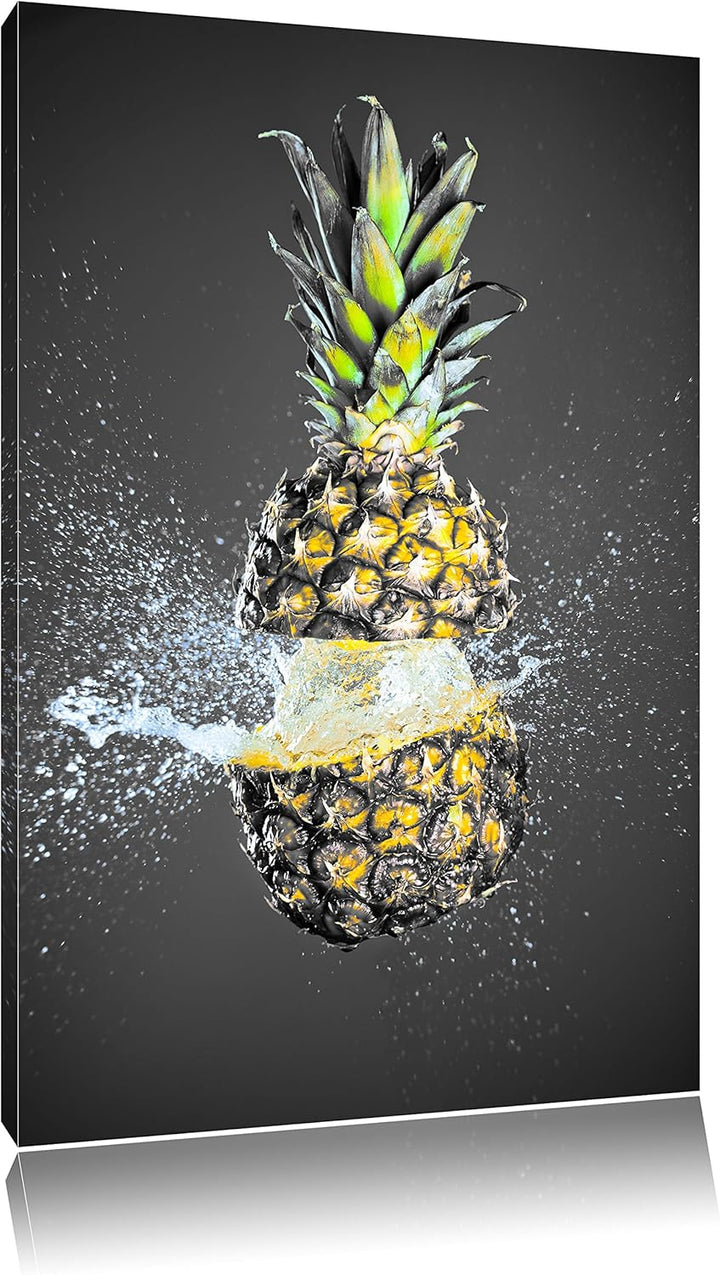 Pixxprint Ananas mit Wasser bespritzt B&W Detail, Format: 100x70 auf Leinwand, 100x70