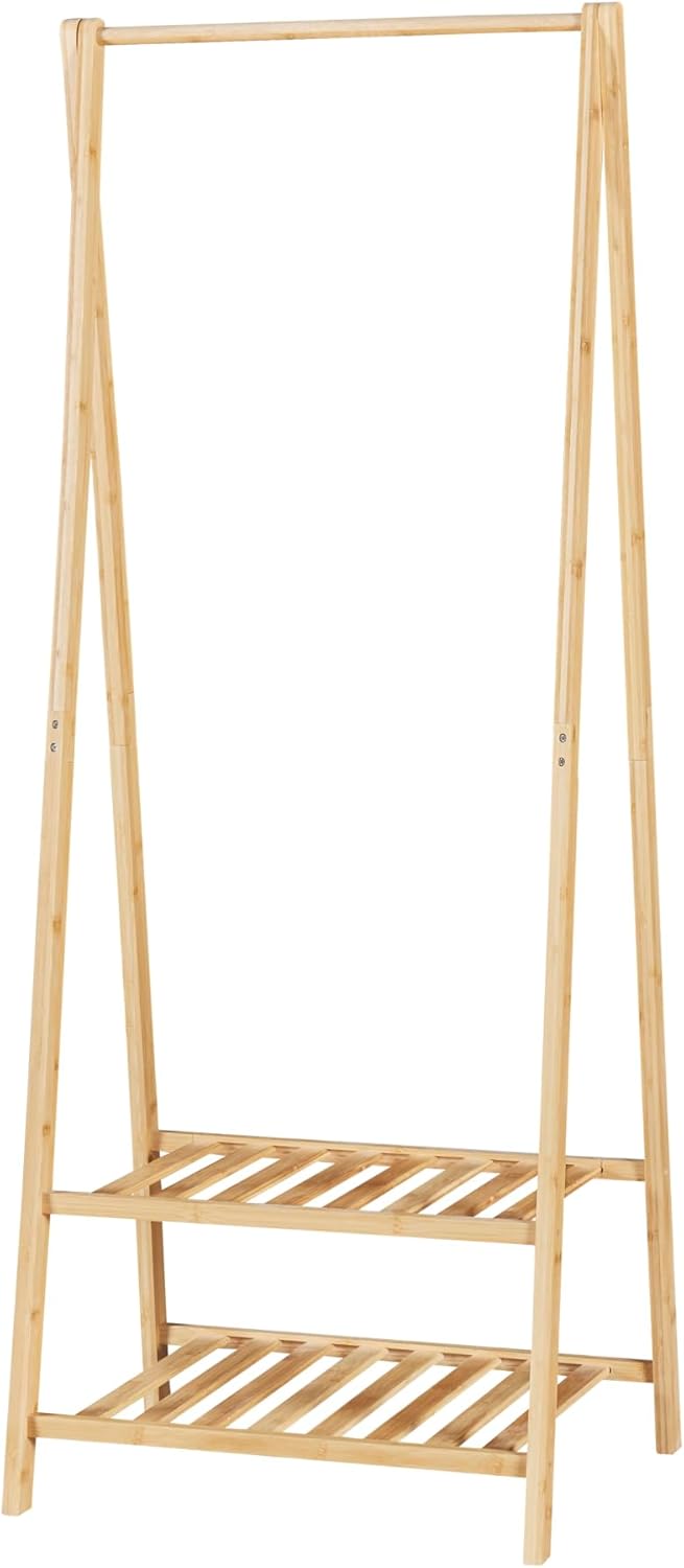 [en.casa] Bambus Garderobenständer Öckerö 150 x 60 x 40 cm mit Kleiderstange Kleiderständer mit 2 Ab