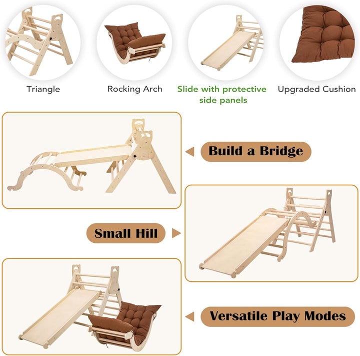 Klettergerüst Indoor Spielzeug ab 1.5 2 3+ Jahr, Montessori Indoor Spielplatz 5 in 1 Kletterdreieck