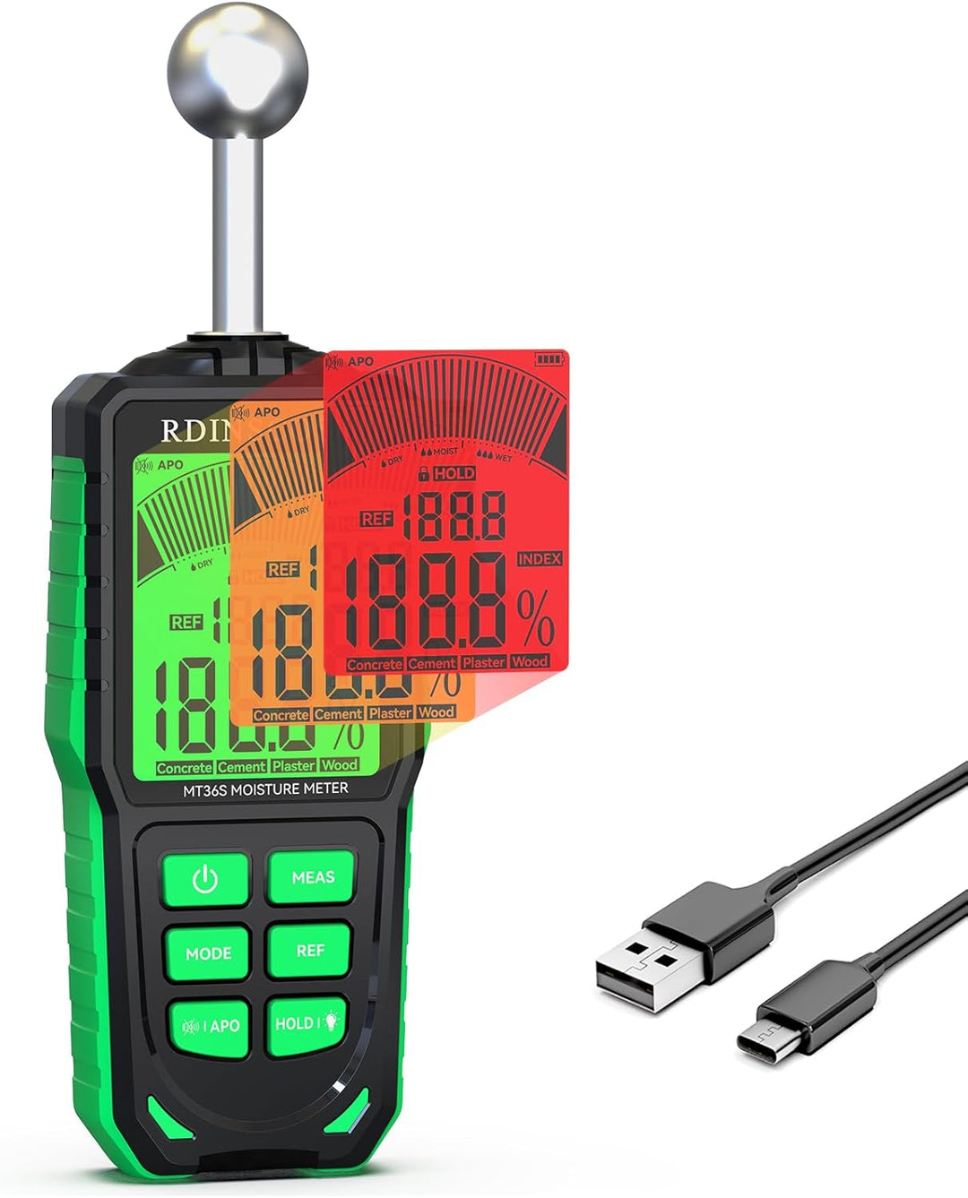 RDINSCOS Feuchtigkeitsmessgerät Wiederaufladbarkeit Wand Feuchtemessgerät Mauerwerk mit Farbdisplay