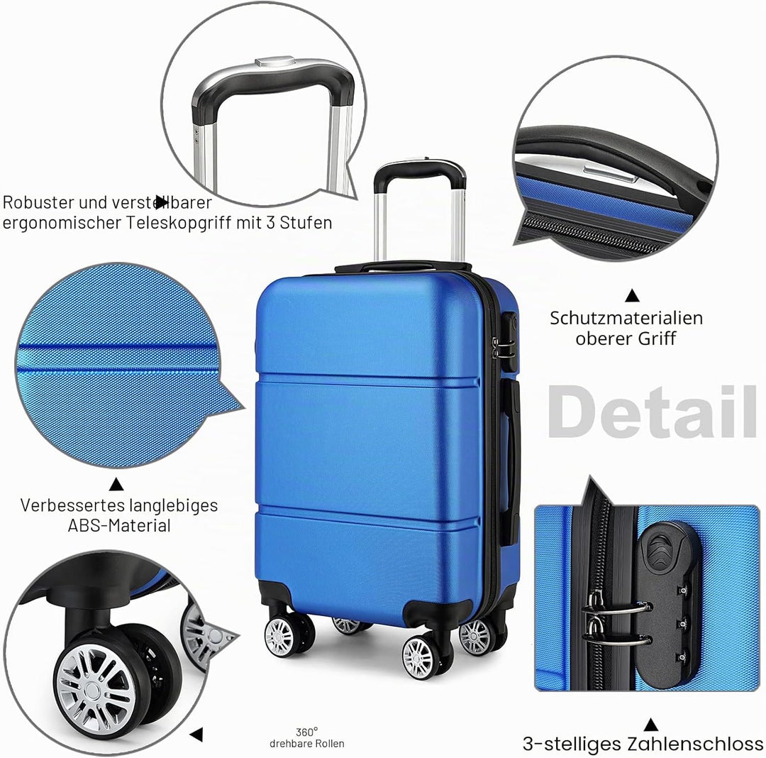 KONO Reisekoffer Handgepäck Koffer mit Rollen Hartschale Trolley 55x38x22cm 33 Liter Leichtgewicht A