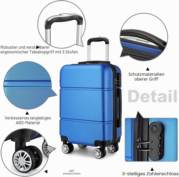 KONO Reisekoffer Handgepäck Koffer mit Rollen Hartschale Trolley 55x38x22cm 33 Liter Leichtgewicht A