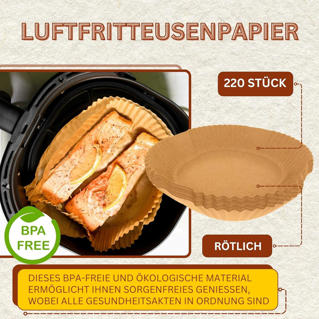 Backpapier für Heissluftfritteuse BPA-Frei 20-24cm | quadratisches Papier in der Auflaufform(20-24cm