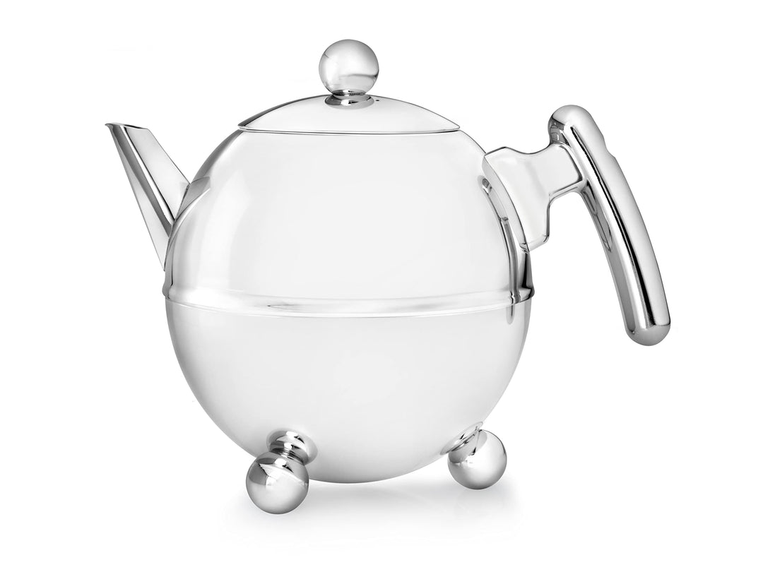 Bredemeijer bauchige runde doppelwandige Edelstahl Teekanne 1.5 Liter mit chromfarbenen Griff 1,5 l,