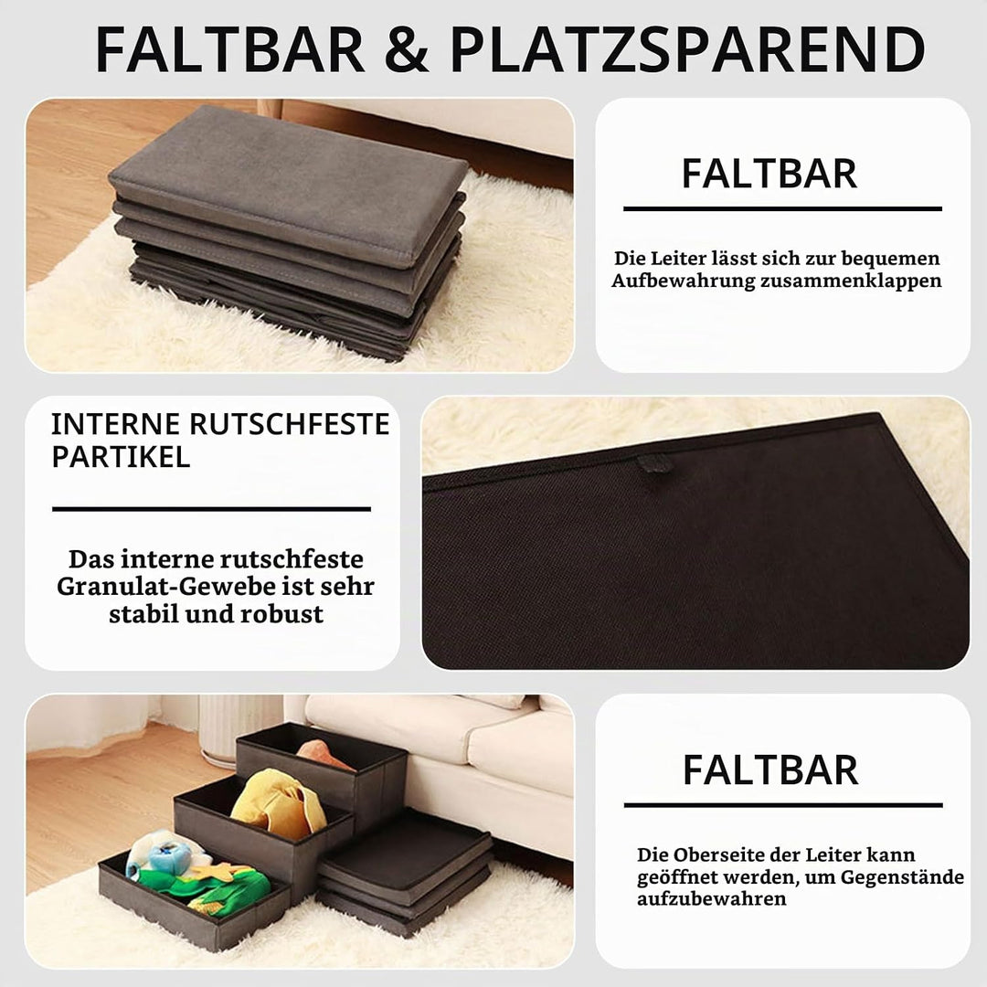 Hundetreppe Mit Stauraum 3 Stufen Faltbar 75x40x30cm - Rutschfeste Haustiertreppe Für Bett Und Sofa