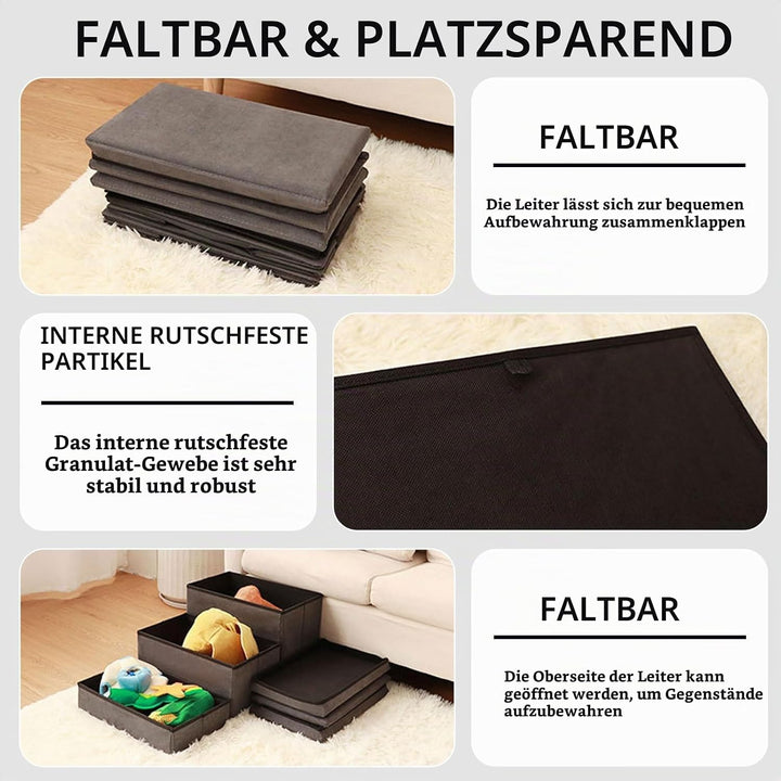 Hundetreppe Mit Stauraum 3 Stufen Faltbar 75x40x30cm - Rutschfeste Haustiertreppe Für Bett Und Sofa