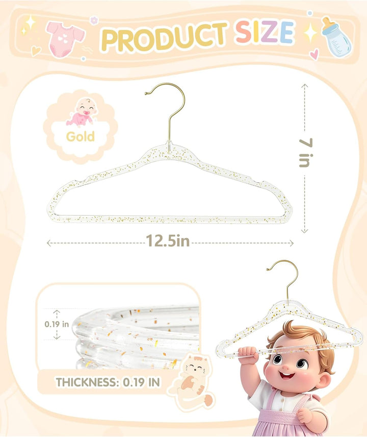 Kleiderbügel Kinder, Kinderkleiderbügel Transparent mit Kleine Pailletten, 20 Stück Schön Baby Kleid