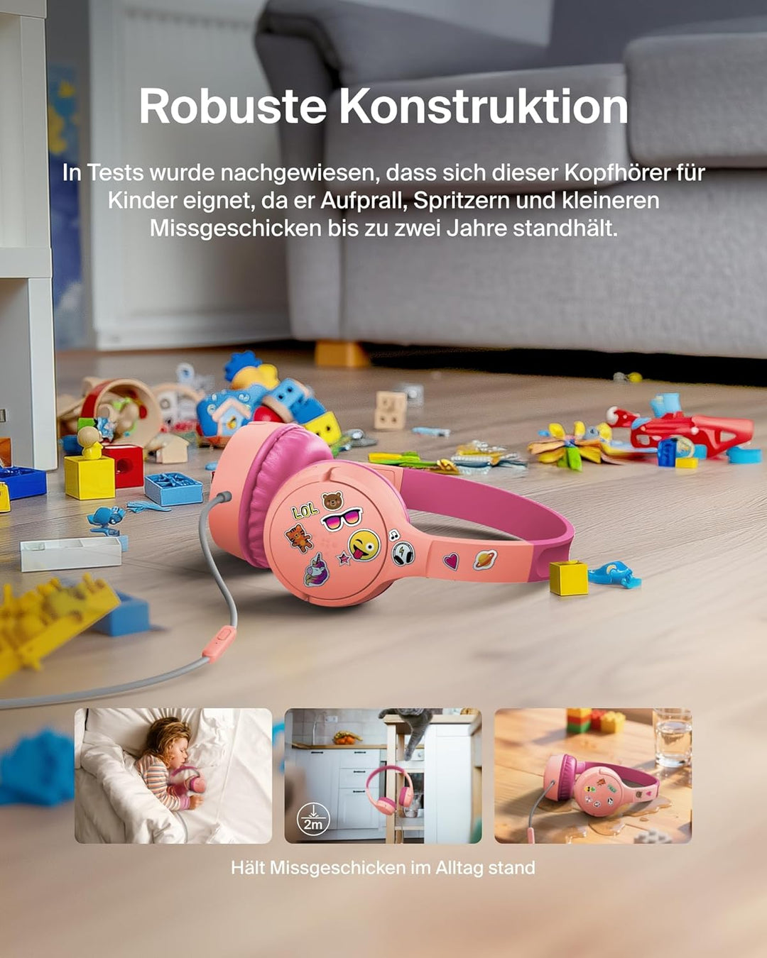 Belkin SoundForm Kopfhörer Kinder mit Kabel, USB-C auf 3,5-mm-Klinken Dongle, integriertes Mikrofon,