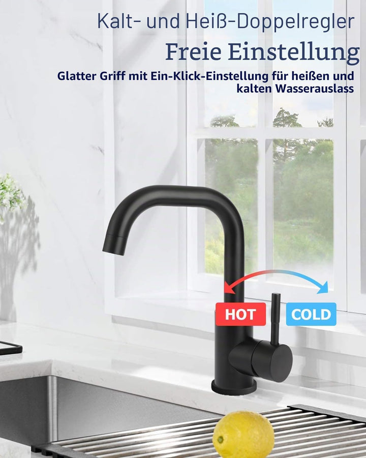 Wasserhahn Bad 360° Drehbar,Edelstahl Wasserhahn Badezimmer mit Warm/Kaltwasser Mischbatterie,Mischb