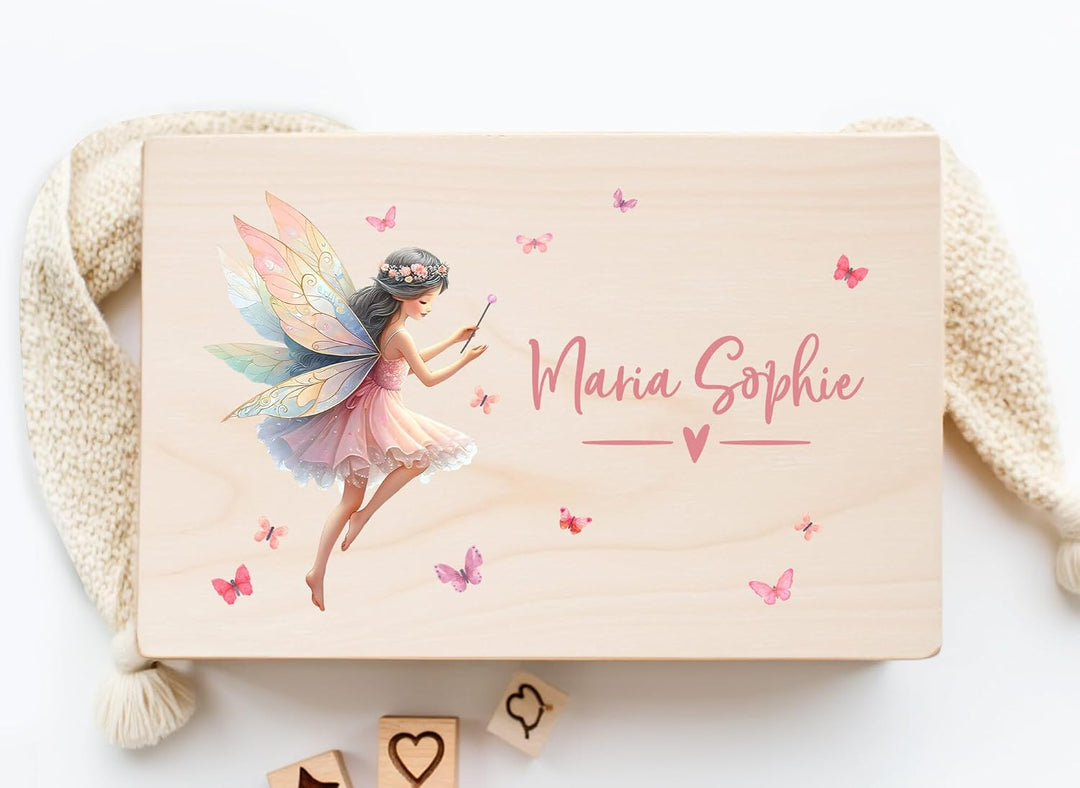 Little Deco Personalisierte Baby Erinnerungsbox mit Fee | M - 30 x 20 x 13 cm | Erinnerungskiste aus