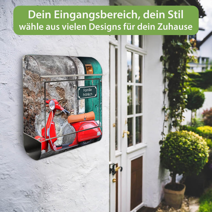 banjado Briefkasten Edelstahl personalisiert 38x43x12cm & 2 Schlüssel - rostfreier Edelstahl Briefka