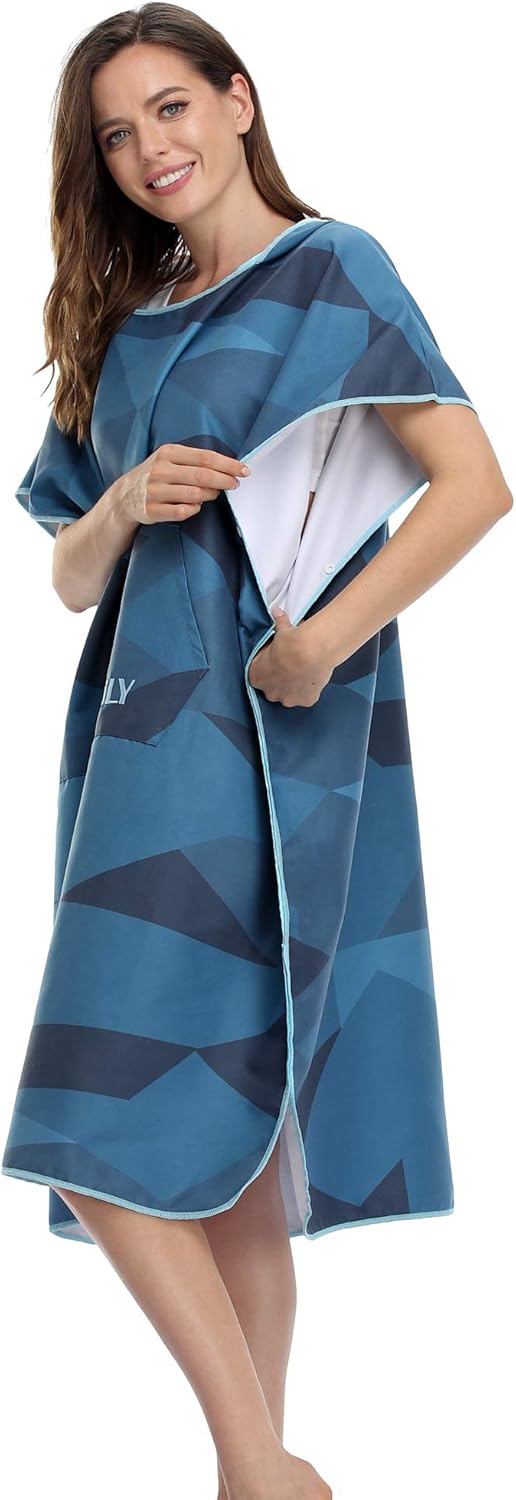 FLYILY Microfaser Surf Poncho Handtuch mit Kapuze Bademantel zum Schwimmen und Strand wechseln Einhe