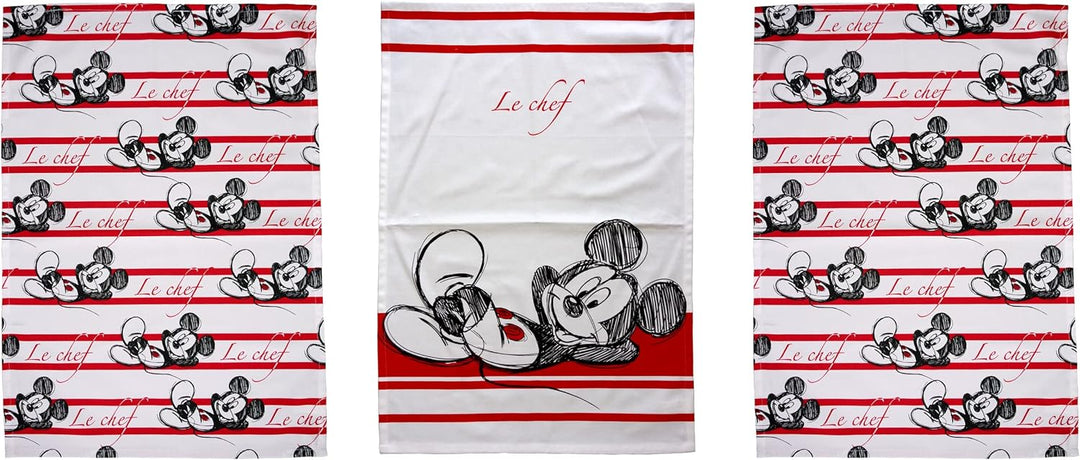 Tex idea Mickey Geschirrtuch Disney Micky Maus ca. 50 x 70 cm 100% Baumwolle, Weiss Rot Schwarz