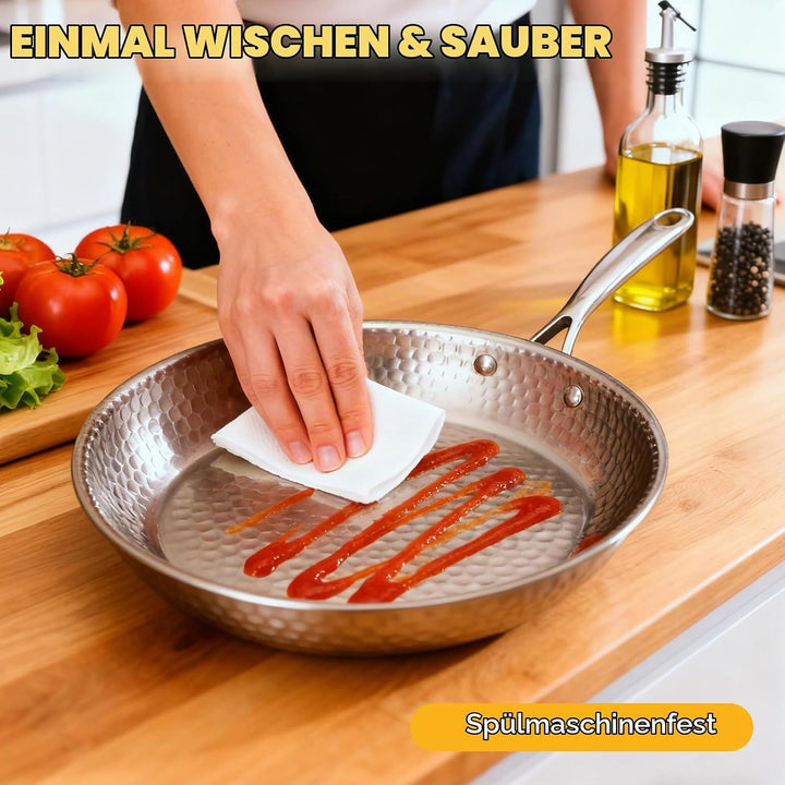 Titan Pfanne, 28CM Titanpfanne Mit Deckel und Spatel, Titanium Hammered Pan 5 Schichten Verdickt, Ti