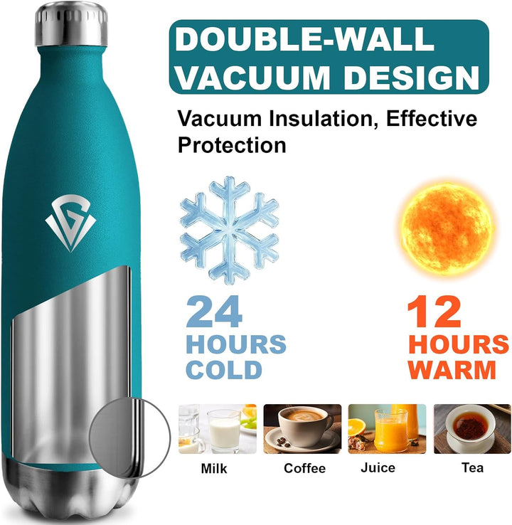 Thermo Trinkflasche 1l, Thermosflasche, BPA-Frei, Trinkflasche Auslaufsicher, Doppelwandige Vakuumis
