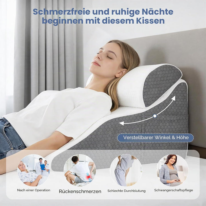 Lesekissen für Bett und Sofa, Gebogenes Keilkissen Bett mit Memory-Schaum, Ergonomisches Rückenlehne