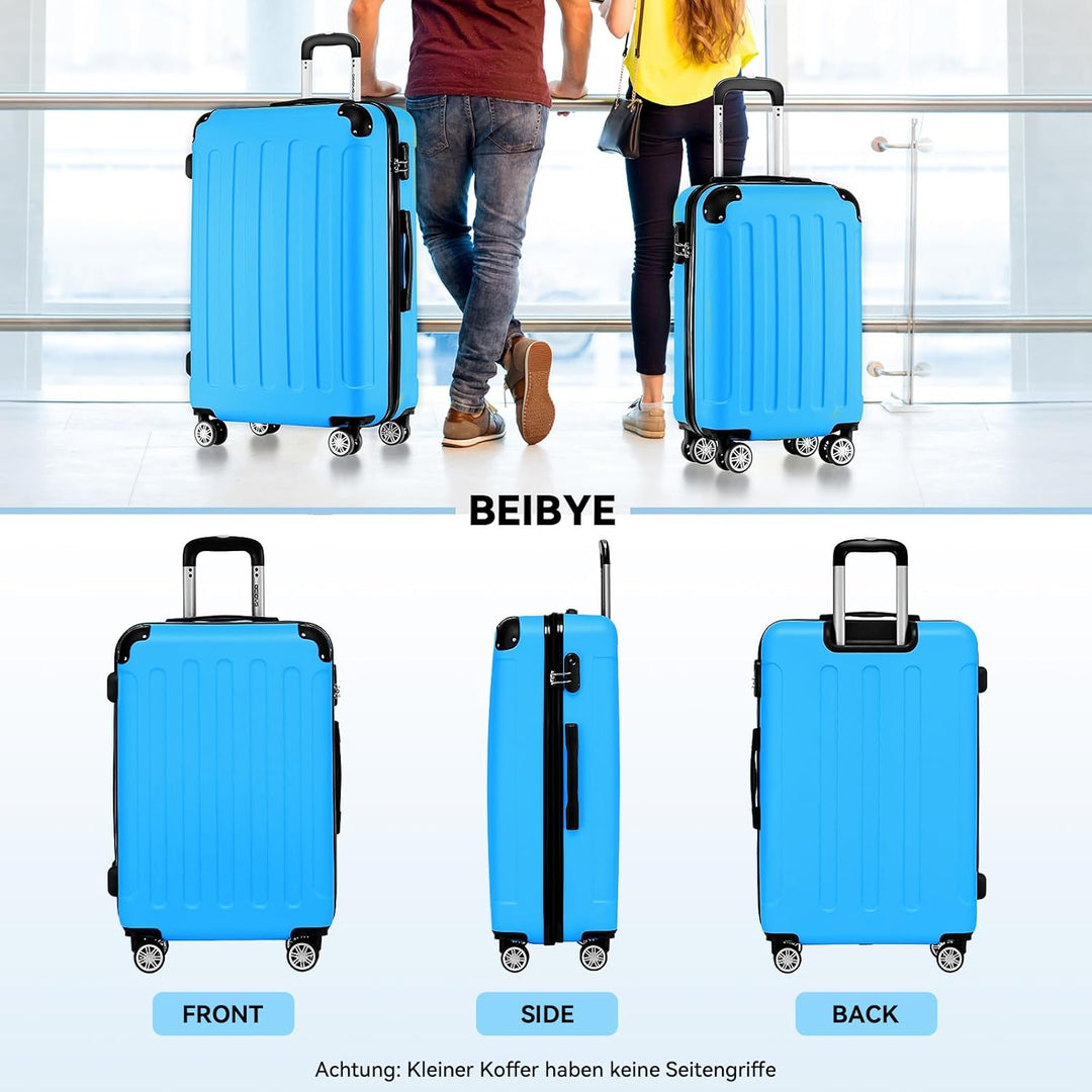 BEIBYE Hartschalen-Koffer Trolley Rollkoffer Reisekoffer Handgepäck 4 Rollen (M-L-XL-Set) (Turquoise