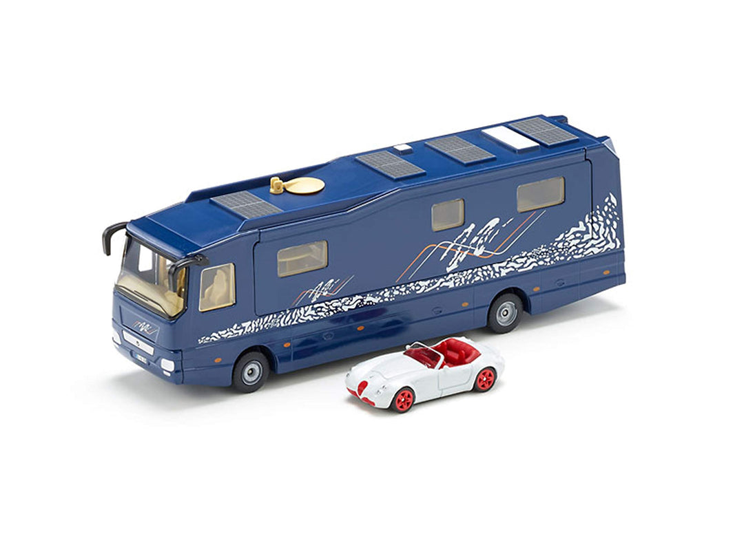 siku 1943, Volkner Wohnmobil, 1:50, Metall/Kunststoff, Blau, Inkl. Spielzeugauto, Bewegliche Teile,