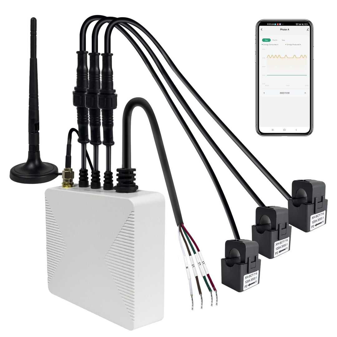 OWON 3-Phasen-WLAN-Smart-Home-Energiemonitor, 3-Phasen-Zangenmessgerät mit 3 120 A Schaltkreisstufen