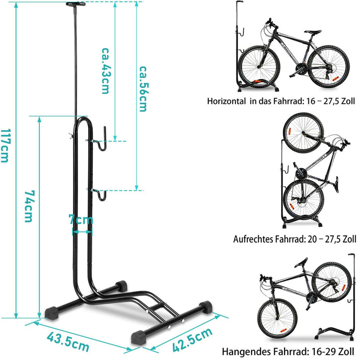 Fahrradständer 3 in 1, Höhenverstellbaren Fahrräder Wartungsständer waagerecht und senkrecht Einhäng