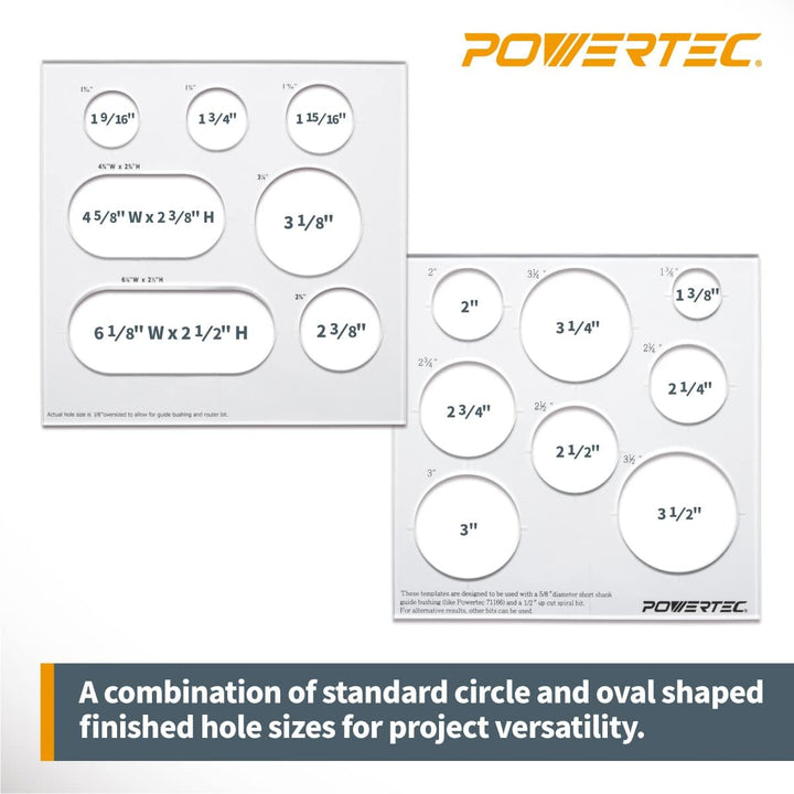 POWERTEC 71622 30,5 x 25,4 cm transparente Acryl-Dekoschablonen, Kreis/Ösen/runde Einlegeschablone f