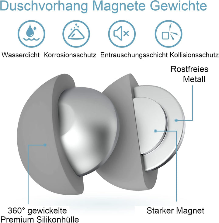 VANZAVANZU Duschvorhang Gewichte, Niemals Rost Duschvorhang Magnete, Silikonbeschichtete Magnete Tis