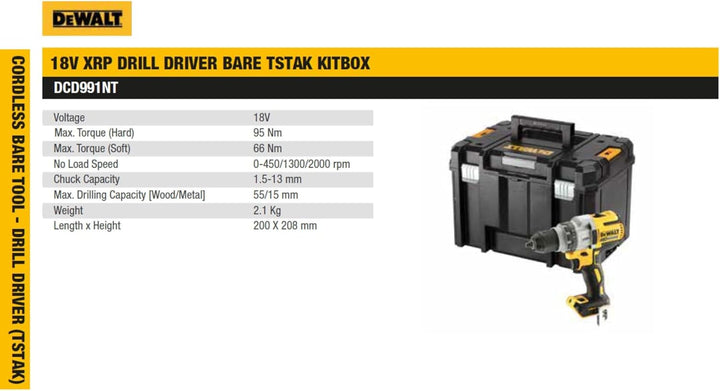 Dewalt 18 Volt 3-Gang Akku-Bohrschrauber DCD991NT (3-Gang Vollmetallgetriebe, bürstenloser Motor, 11