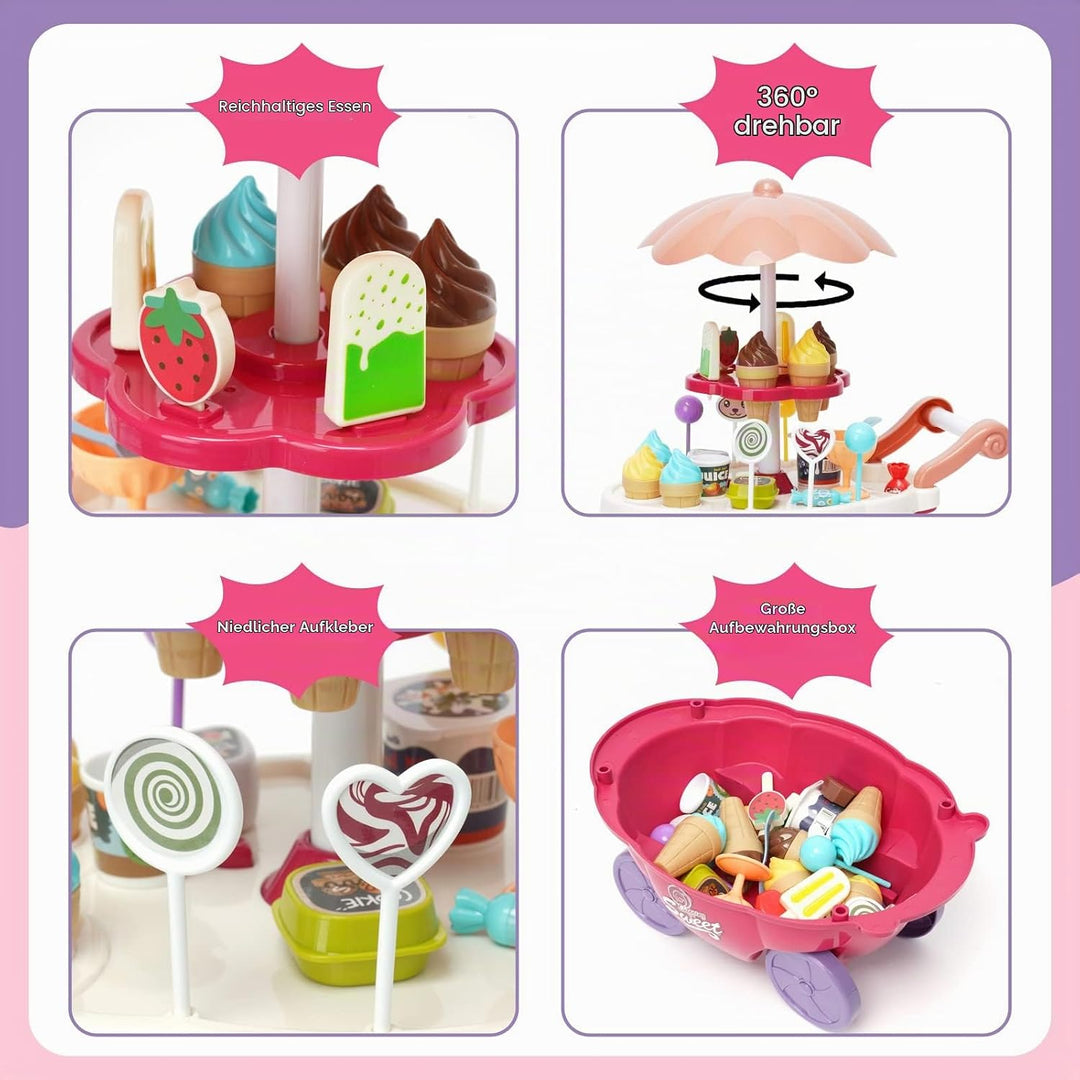 Eiscreme-Spielzeug 36 Stück Kinder Eiscreme Eisverkauf Spielset-Set Süssigkeitenwagen mit Süssigkeit