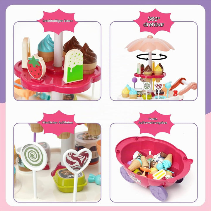 Eiscreme-Spielzeug 36 Stück Kinder Eiscreme Eisverkauf Spielset-Set Süssigkeitenwagen mit Süssigkeit