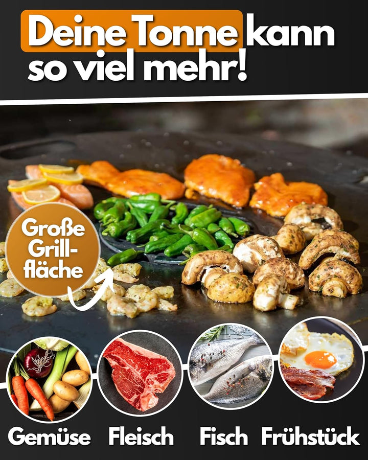 Feuerfest 123 Grillplatte rund I Ø 98cm I Feuerplatte aus Feinkorn-Stahl I Massive Plancha-Platte mi