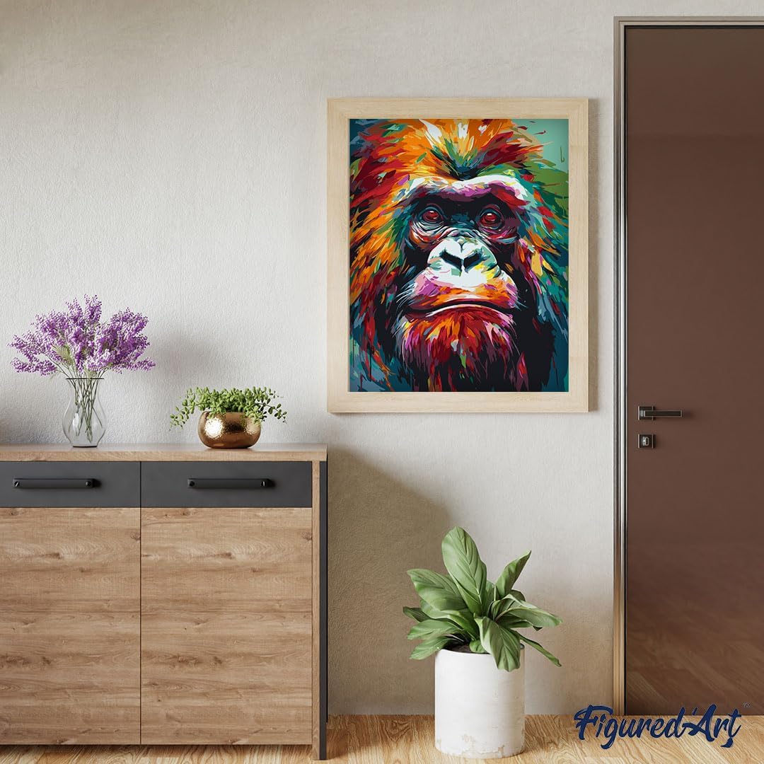 Figured'Art Malen Nach Zahlen Erwachsene Mit Rahmen Orang-Utan Farbenfroh Abstrakt - Paint by Number