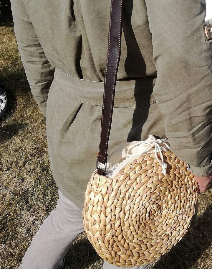 LaFiore24 hochw. Korbtasche Damen Schultertasche Ibiza Rund Natur Gross 24 x 6 x 24 cm, Natur Gross