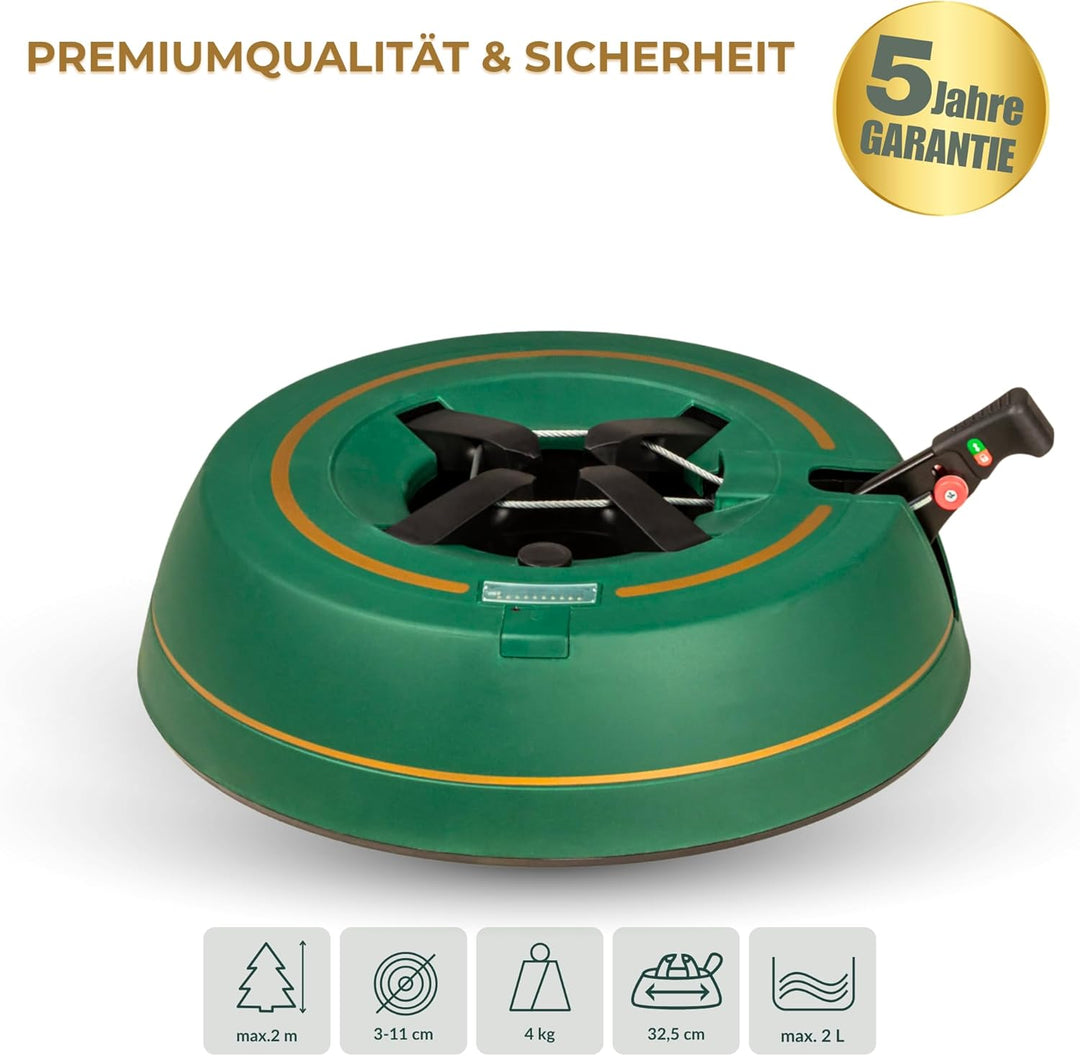 Kamai Stabiler Christbaumständer für Baumhöhe bis 2m, mit Fusspedal und Einseiltechnik, inkl. 2L Was