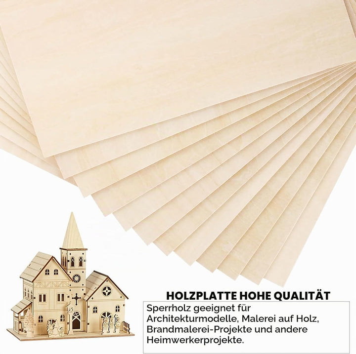 SENENQU 20 Stück Lindenholz 2 mm, 300 x 200 x 2 mm Sperrholzplatte Holz, Sperrholz Holzplatten zum B