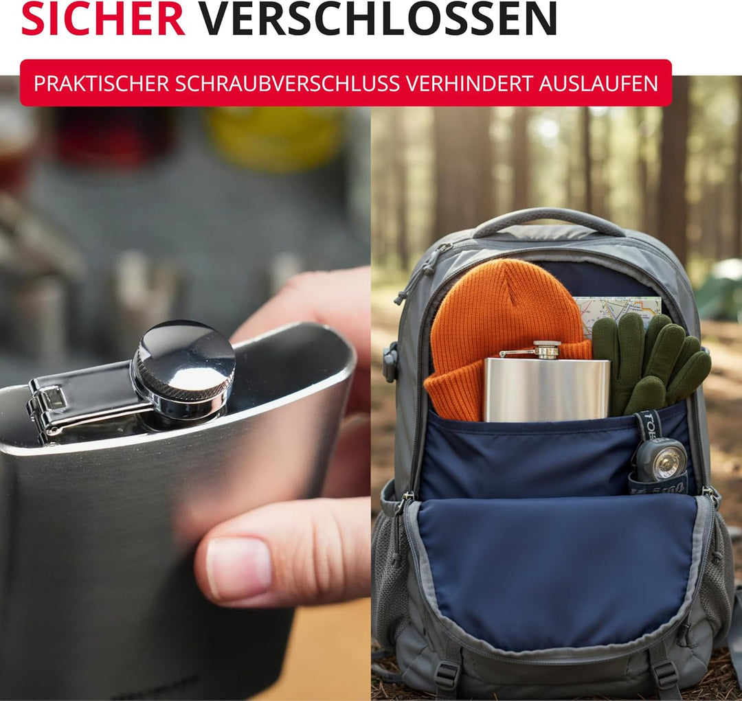 Westmark Flachmann Delano – kleine Taschenflasche mit Trichter, Trinkbehälter für Drinks unterwegs,