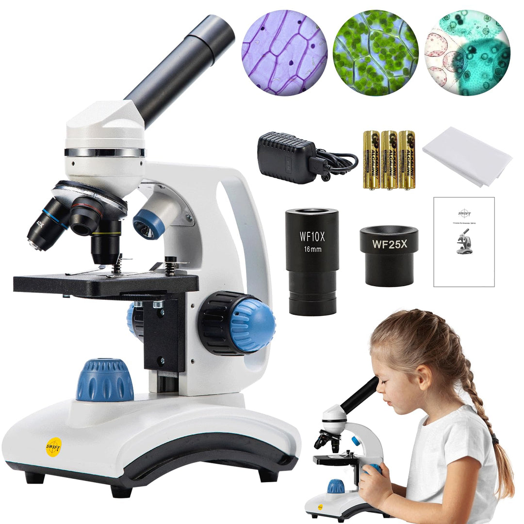 SW100 40X-1000X Vergrösserung Kinder Verbundmikroskop für Anfänger, Einsteiger Mikroskop mit drehbar