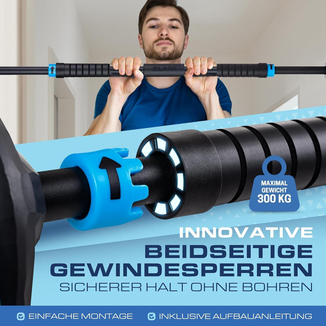ELANI – Klimaneutrale Klimmzugstange Wand 115-140 cm ohne Bohren mit innovativer Gewindesperre für s