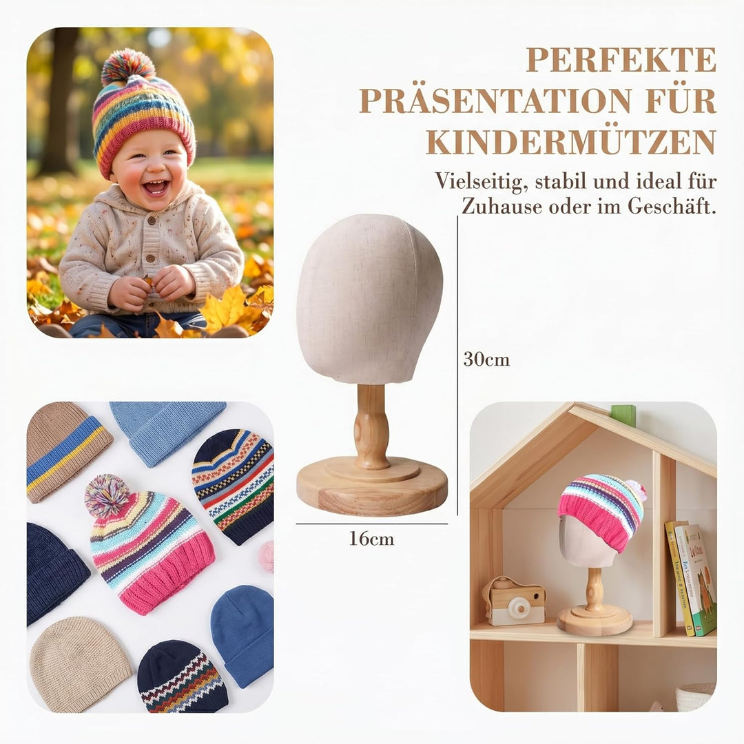 Sharplace Perückenständer für Kinder-Mannequin-Kopf, tragbar mit Holzsockel, multifunktionaler Hutha