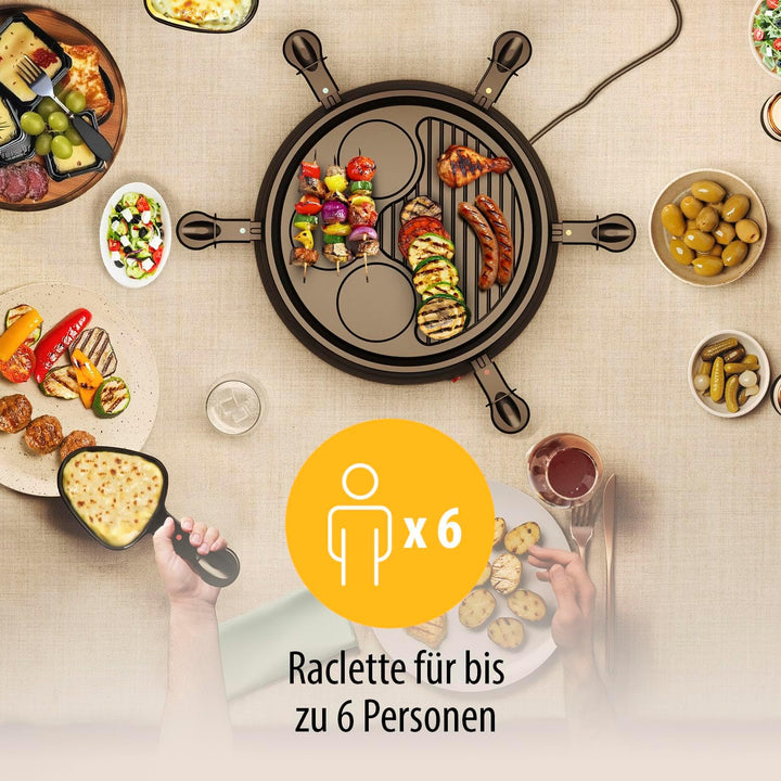 Tristar Raclette für bis zu 6 Personen mit 6 Pfännchen und Crêpe-und Grill-Bereich/Durchmesser 29 cm