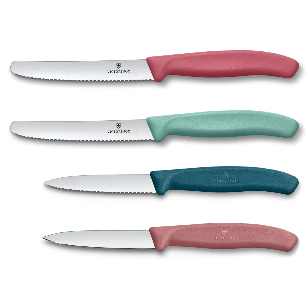 Victorinox Swiss Classic, Tomaten- und Gemüsemesser Set, 4teilig, Scharfe Klinge, 8 und 10 cm, Welle