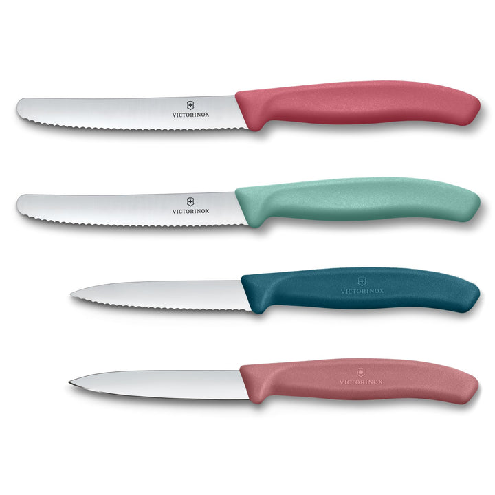 Victorinox Swiss Classic, Tomaten- und Gemüsemesser Set, 4teilig, Scharfe Klinge, 8 und 10 cm, Welle