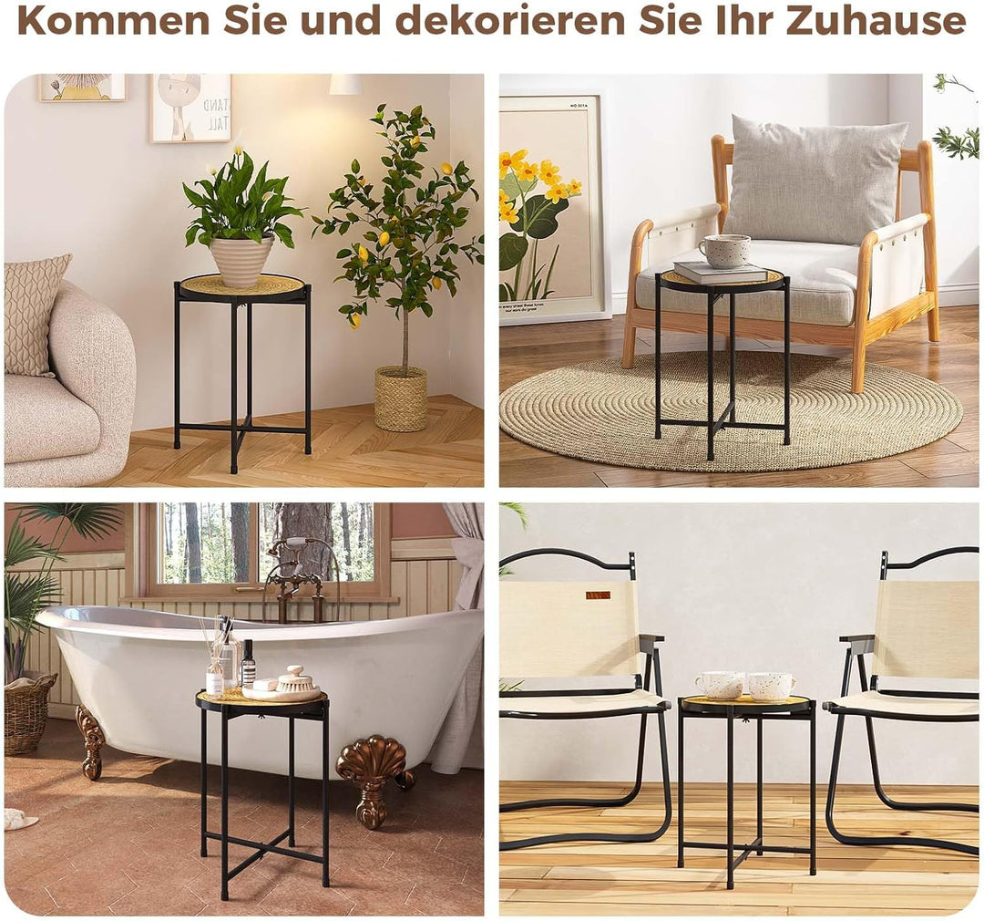 Bamworld Blumenständer Metall Pflanzenständer mit Geflochtenem Tablett, Moderner Blumen Tisch für In