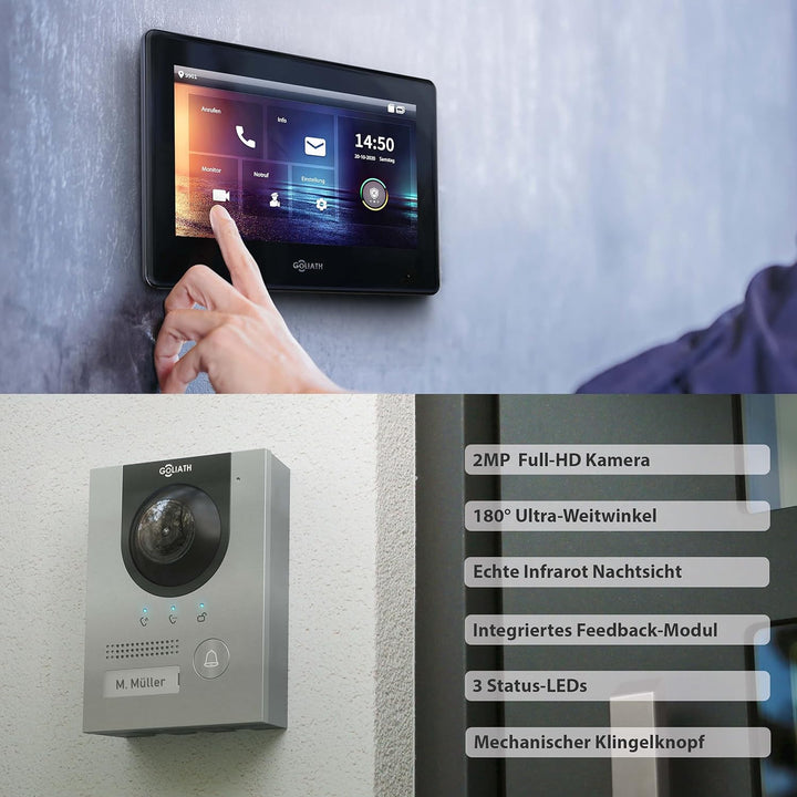 Goliath Hybrid | IP | Full-HD Video Türsprechanlage | App | 1-Fam | 2 x Full-Touchscreen 17,78 cm (7