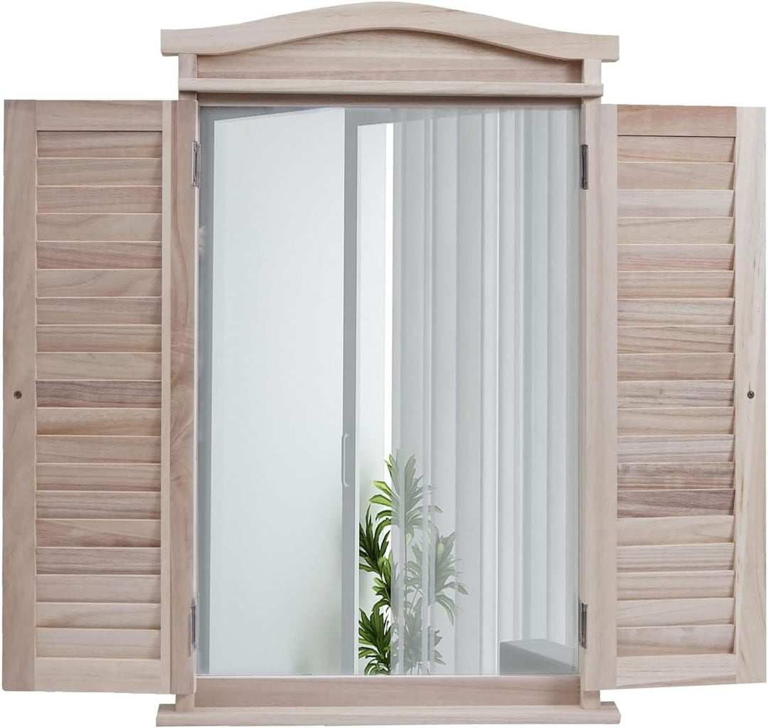 Mendler Wandspiegel Badspiegel Badezimmer Spiegelfenster mit Fensterläden, 71x46x5cm - Shabby naturf